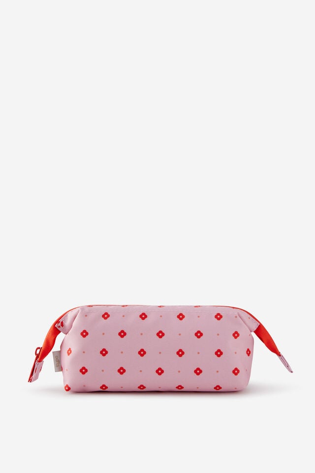 Compact Pencil Case, STRAWBERRY RETRO FLORAL DAISY