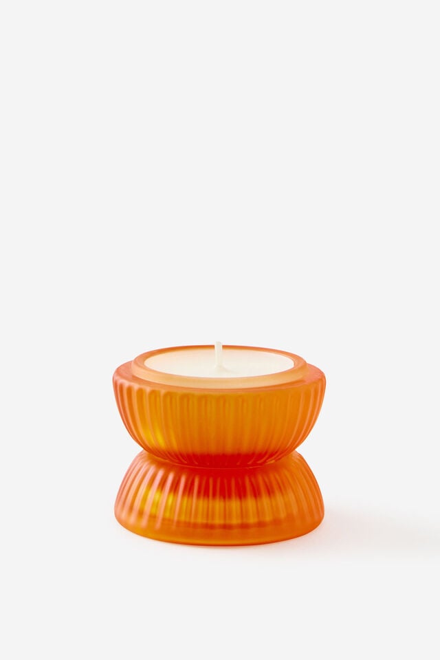 Mini Stackers Glass Tea Light Candle, JOY RISING TANGERINE RIBBED