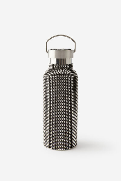 Bling It On Metal Drink Bottle, SILVER BLACK