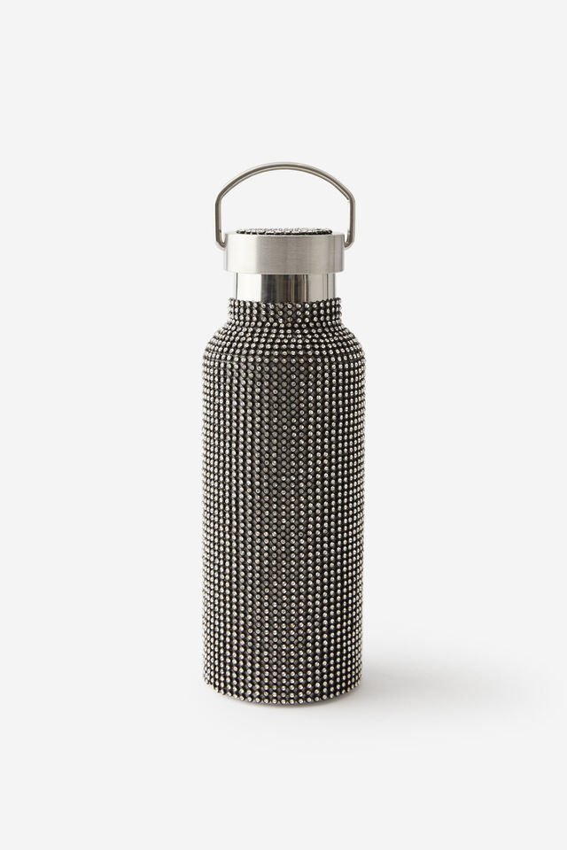 Bling It On Metal Drink Bottle, SILVER BLACK