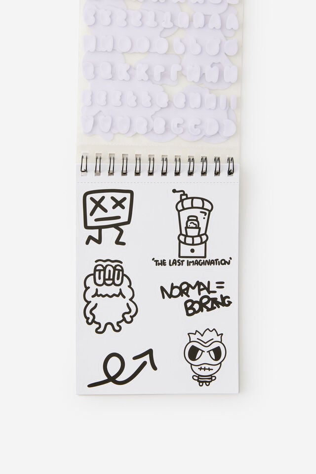 Premium Stick It Sticker Book, LCN DOO DOODLE BOY / BLACK & WHITE