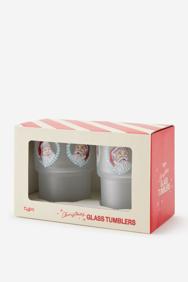 Christmas Stackable Glass Tumbler 2Pk, SANTA SAW THAT