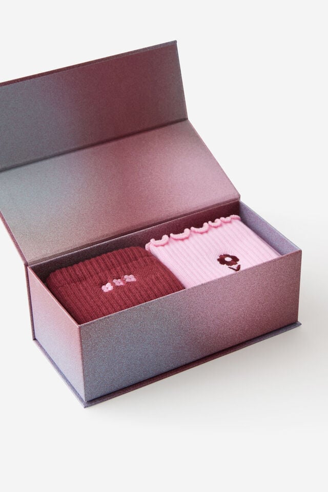 2 Pck Grip Socks, FOLK FLOWER PINK