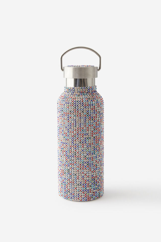 Bling It On Metal Drink Bottle, SILVER MULTI