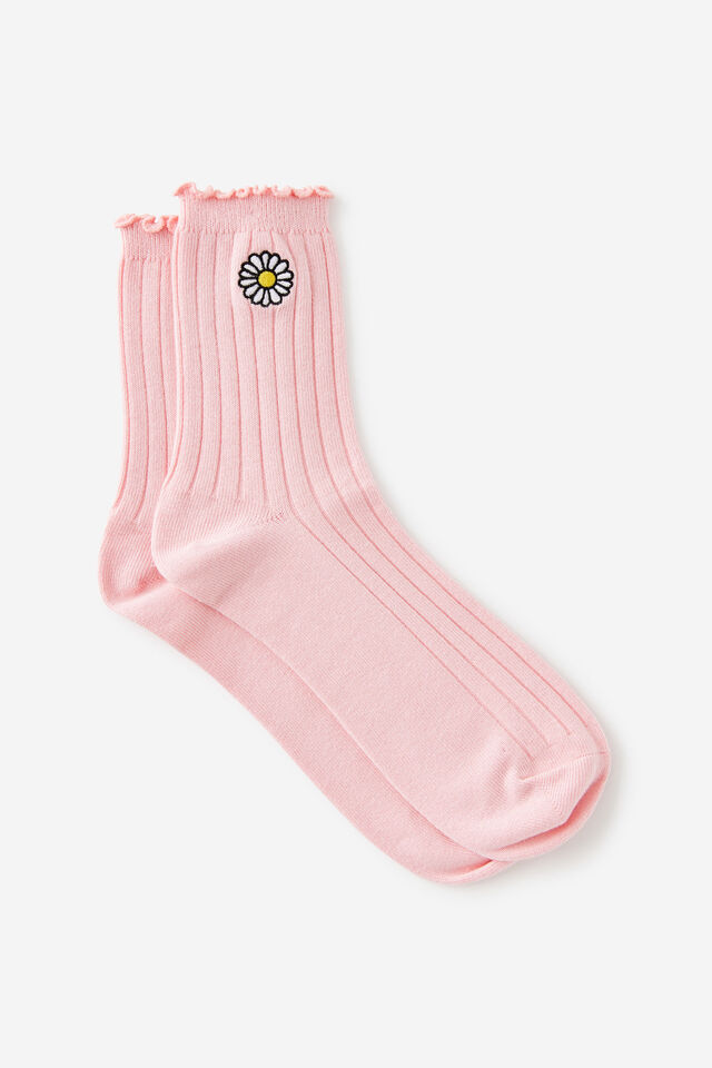 Mid Crew Socks, DAISY EMB