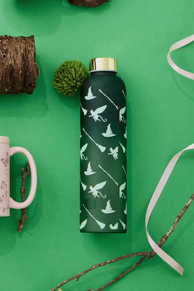 Collab Glass Drink Bottle 750Ml, LCN UNI WICKED ELPHABA GREEN