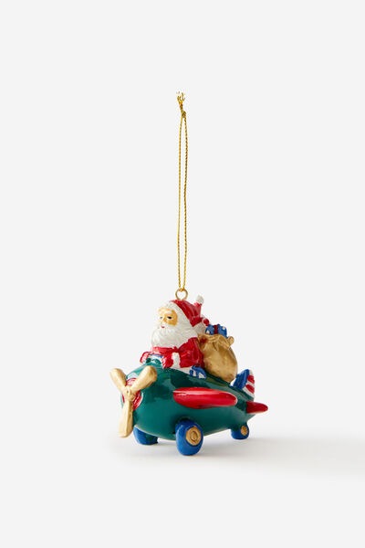 Resin Christmas Ornament, VINTAGE AEROPLANE SANTA