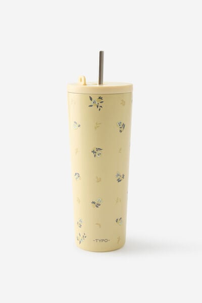 Hidden Straw Metal Smoothie Cup, DITSY PANSY / LEMON TART