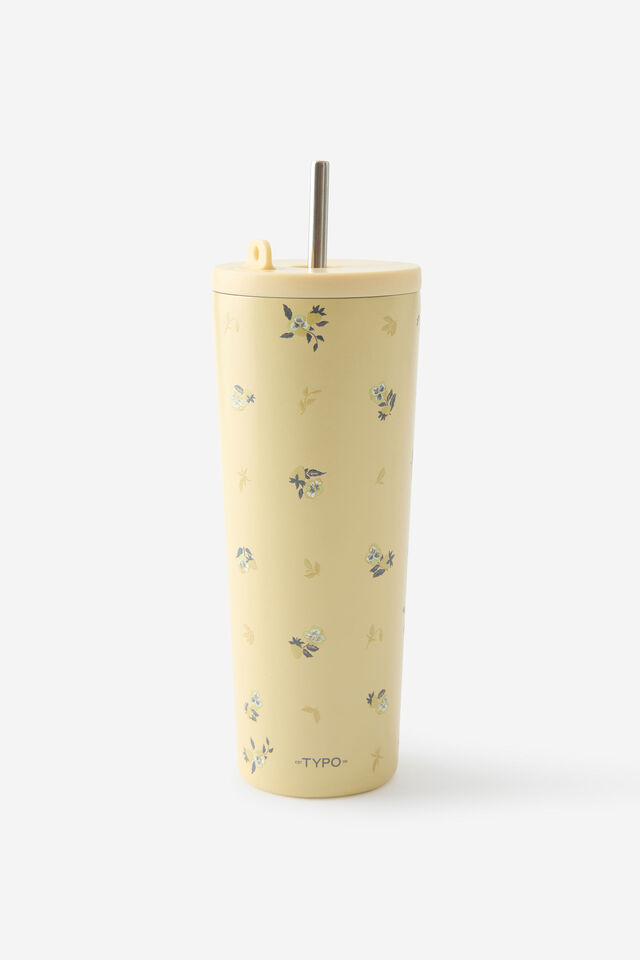 Hidden Straw Metal Smoothie Cup, DITSY PANSY / LEMON TART