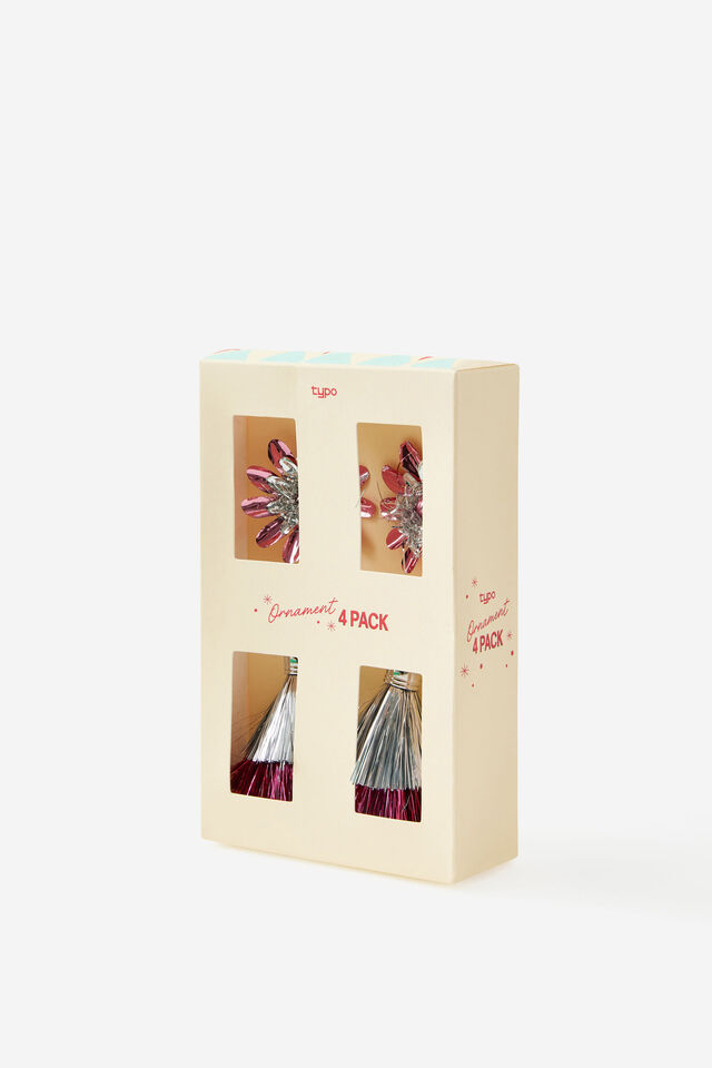 Mini Ornament Pack, FRINGE & FLOWERS / PINK/ SILVER