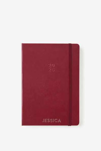 Personalised 2026 B6 Weekly Hard Metro Diary, Cabernet