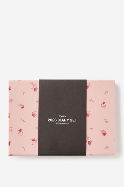 2026 Diary Gift Set, Ditsy Pansy Pink Clay