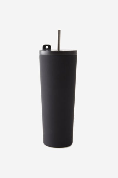 Hidden Straw Metal Smoothie Cup, BLACK