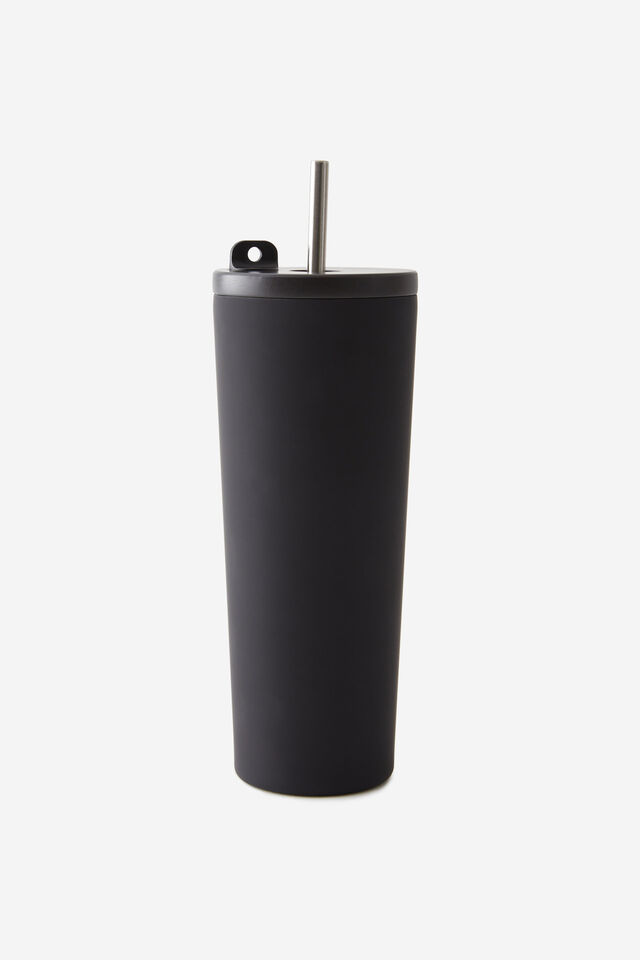 Hidden Straw Metal Smoothie Cup, BLACK