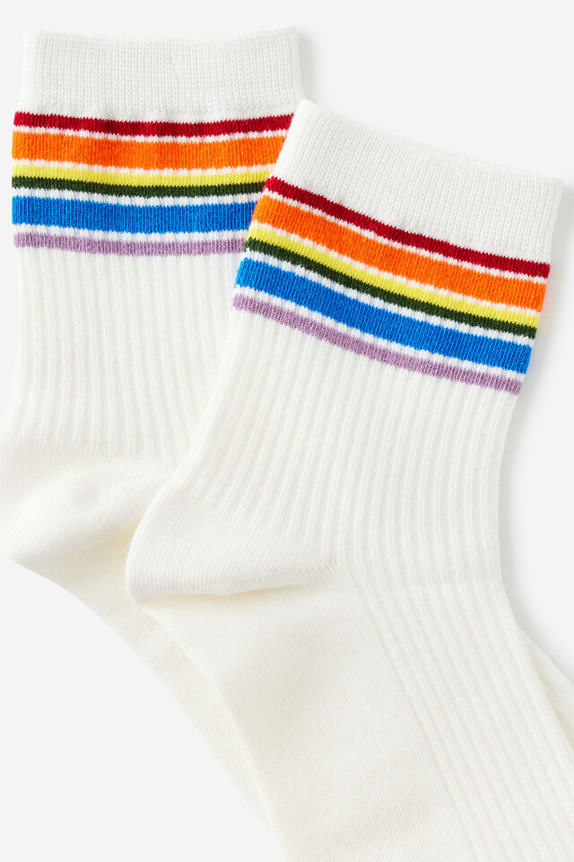 Mid Crew Socks, WHITE RAINBOW STRIPE
