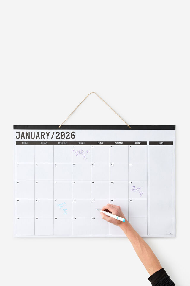 A1 2026 Hanging Calendar, WHITE BLACK