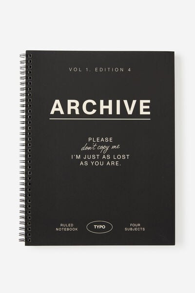 A4 Subject Spiral Lined Notebook, ARCHIVE DON T COPY BLACK