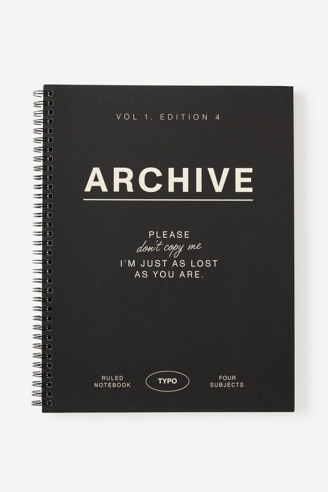 A4 Subject Spiral Lined Notebook, ARCHIVE DON T COPY BLACK