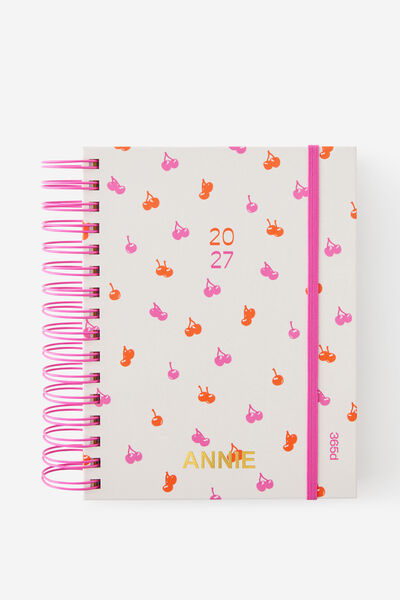Personalised 2027 A5 Daily Bright Days Diary, ECRU DITSY CHERRIES