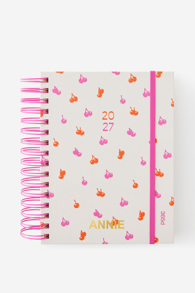 Personalised 2027 A5 Daily Bright Days Diary, ECRU DITSY CHERRIES