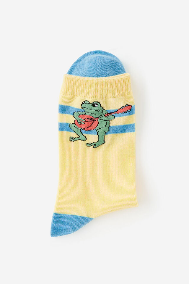 Mid Crew Socks, FROG PLAYING A UKULELE YELLOW