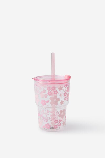 Love A Latte Glass Tumbler, PINK FLORAL