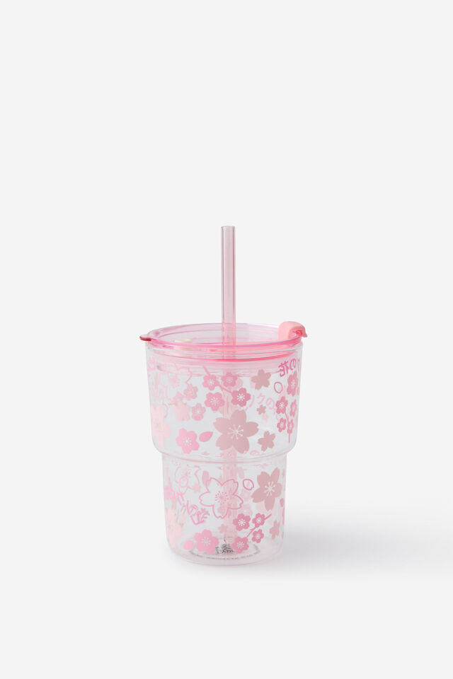 Love A Latte Glass Tumbler, PINK FLORAL