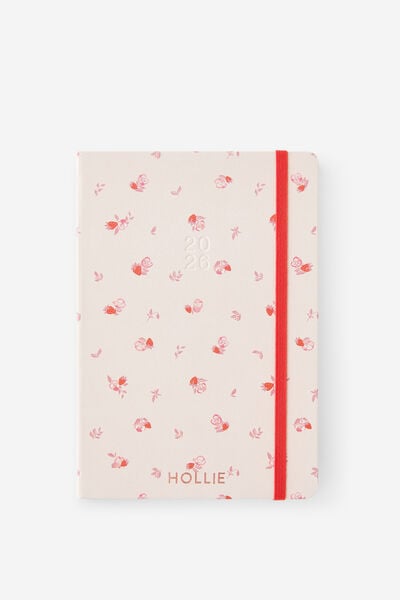Personalised 2026 A5 Daily Hard Metro Diary, Ditsy Pansy Pink Clay