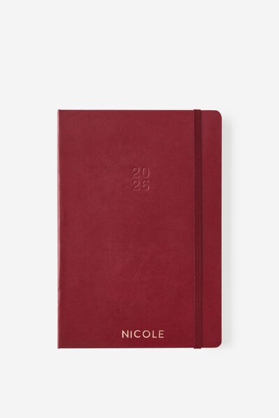 Personalised 2026 A5 Weekly Hard Metro Diary, Cabernet