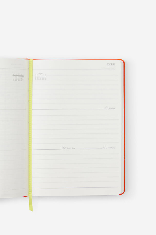 2027 A5 Weekly On Schedule Diary, LAVA RED/WASABI