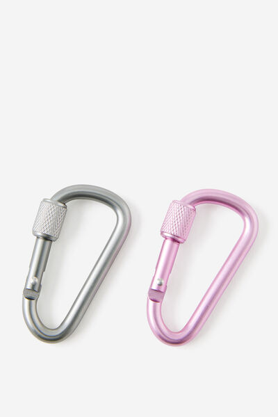 Carabiner 2Pk, BRUSHED SILVER / STRAWBERRY