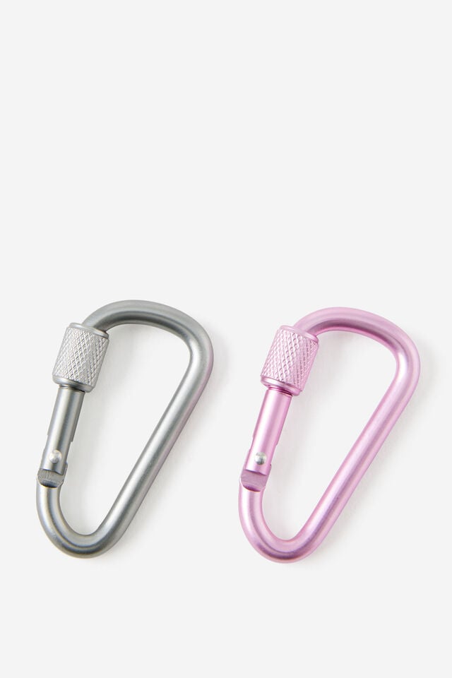 Carabiner 2Pk, BRUSHED SILVER / STRAWBERRY
