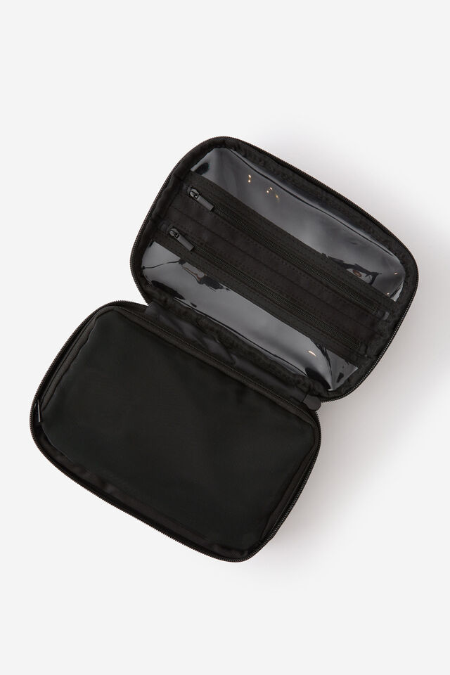 Flat Lay Wash Bag Pu, BLACK