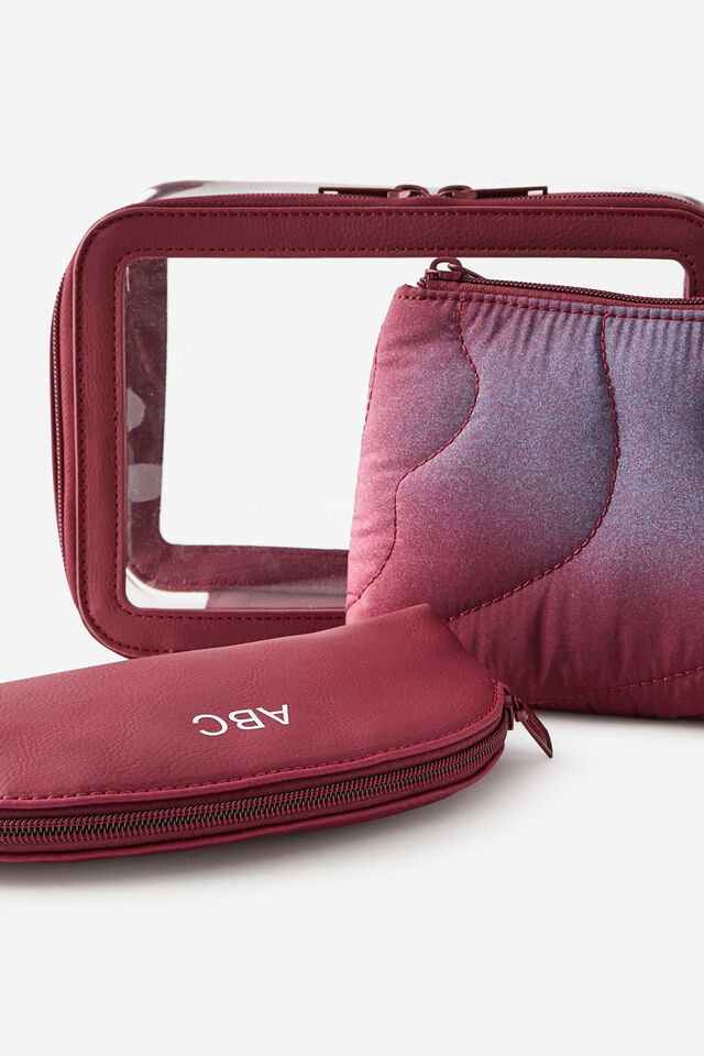 Personalised 3 In 1 Cosmetic Case, DIFFUSION/CABERNET