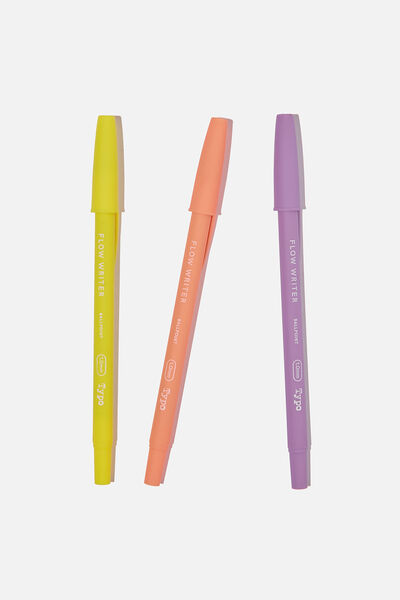 Black Ink Flow Writer Pen 3Pk, LILAC, PEACH & YELLOW