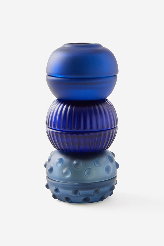 Mini Stackers Glass Tea Light Candle, AUDIO DREAMER DARK BLUE RIBBED
