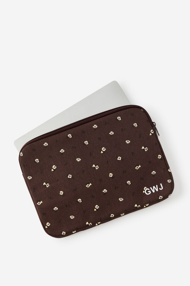 Personalised Take Me Away 13 Inch Laptop Case, DITSY PANSY / ESPRESSO BEAN