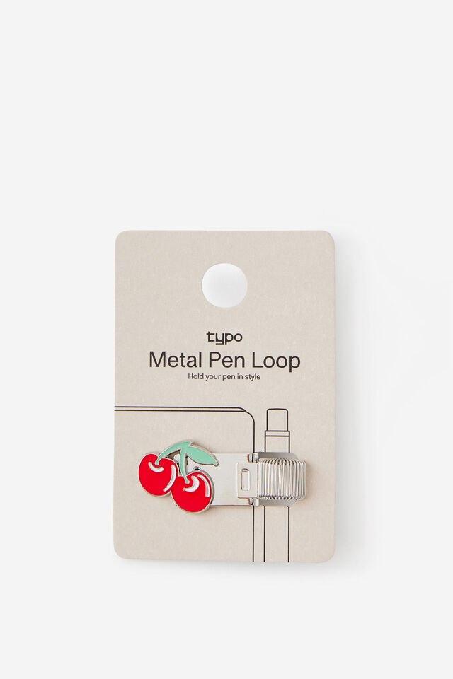 Metal Pen Loop, RED SILVER CHERRIES