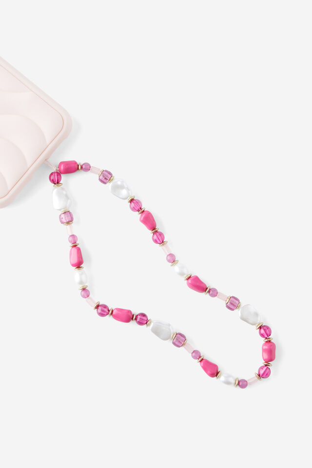 Carried Away Phone Charm Strap, PINK CRYSTAL / PEARL
