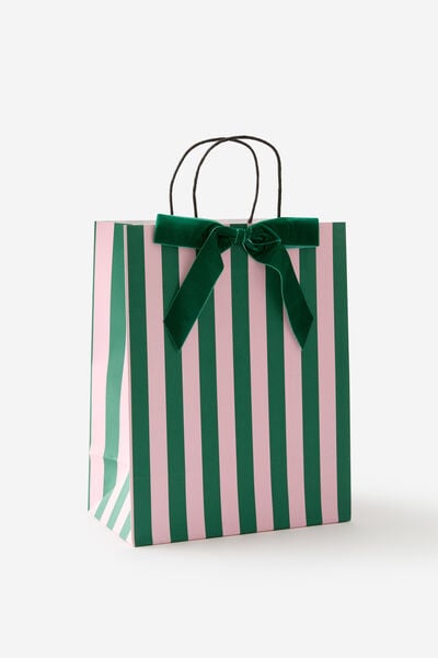Premium Gift Bag - Medium, PINK & GREEN STRIPES