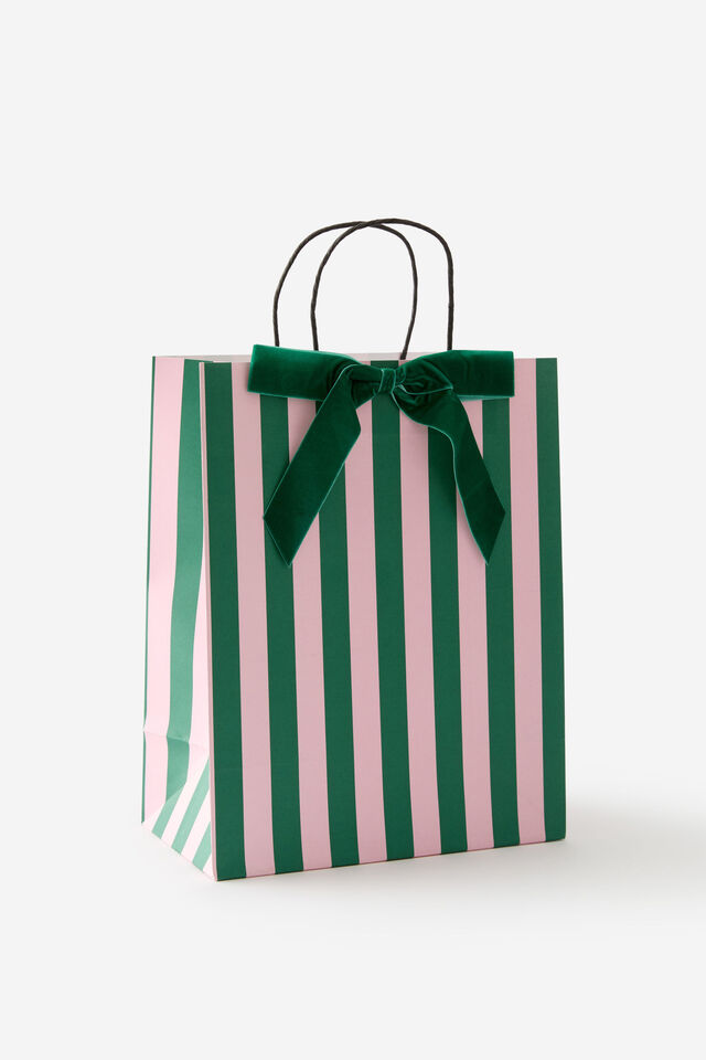 Premium Gift Bag - Medium, PINK & GREEN STRIPES