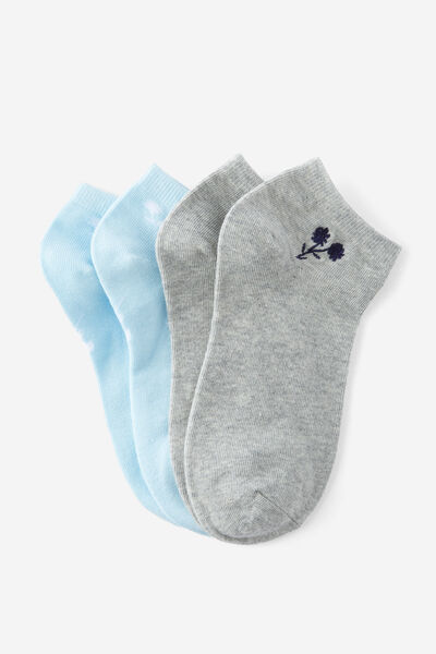 2 Pk Of Ankle Socks, FLORAL SET (S/M)