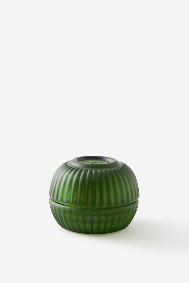 Mini Stackers Glass Tea Light Candle, HIDDEN FOREST DEEP GREEN RIBBED
