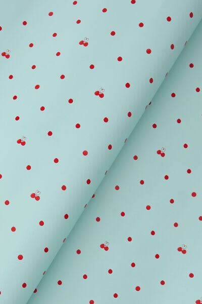 Christmas Wrapping Paper Roll, BLUE WITH CHERRY POLKA