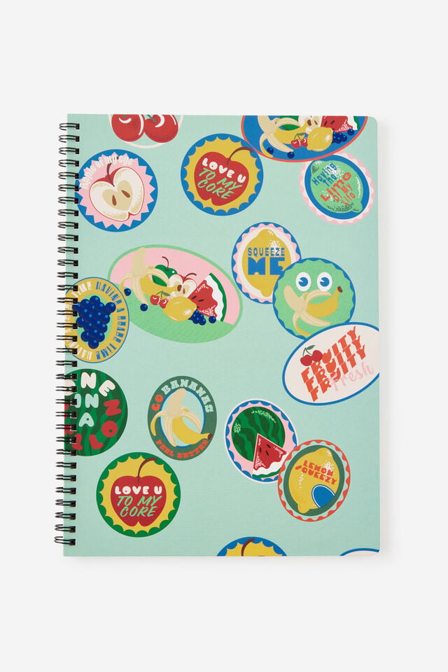 A4 Spiralbound Notebook, FRUIT STICKERS
