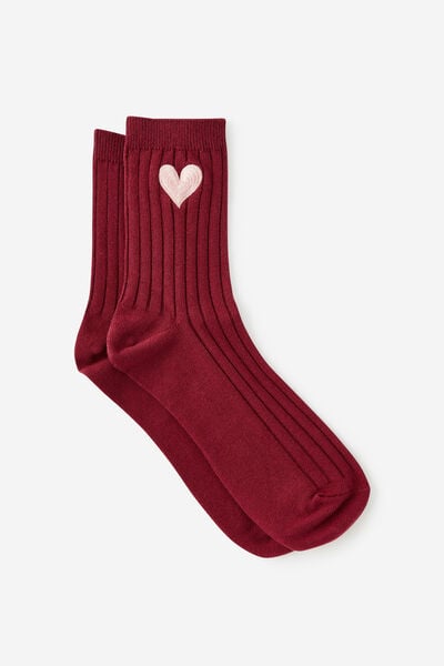 Mid Crew Socks, PINK HEART EMB