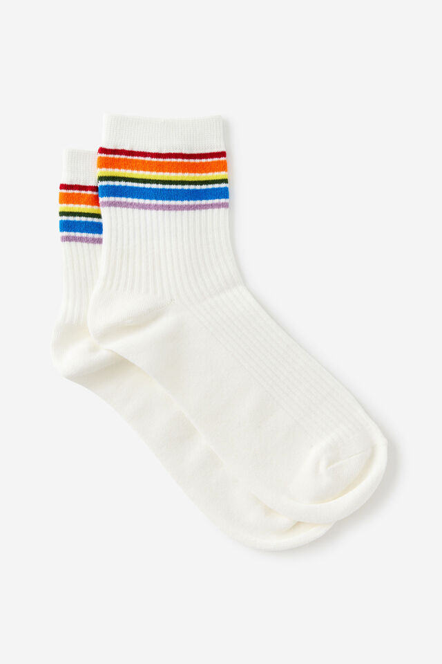 Mid Crew Socks, WHITE RAINBOW STRIPE