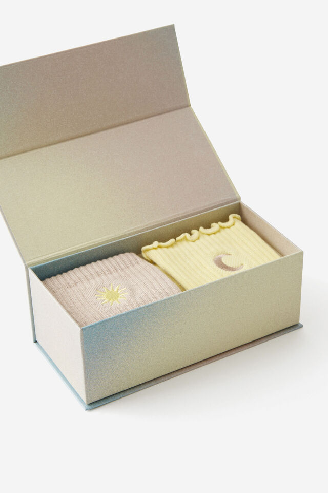 2 Pck Grip Socks, SUN & MOON YELLOW