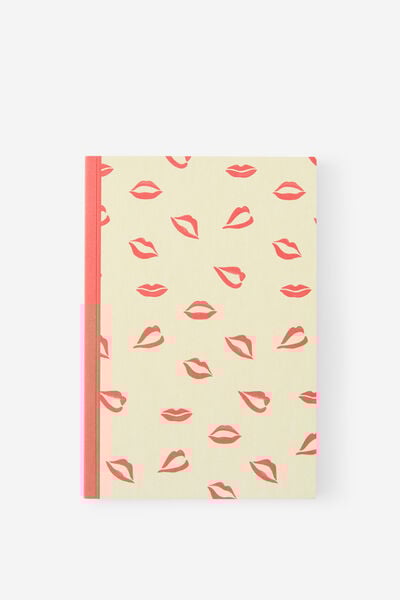 A5 Riley Lined Notebook, ECRU RED LIPS