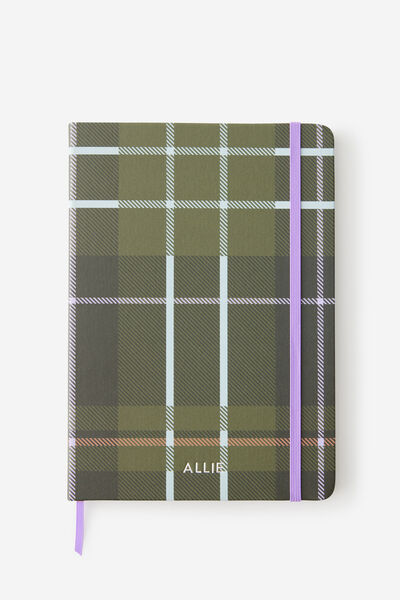 Personalised B5 Hard Cover Lined Notebook, OLIVE PLAID